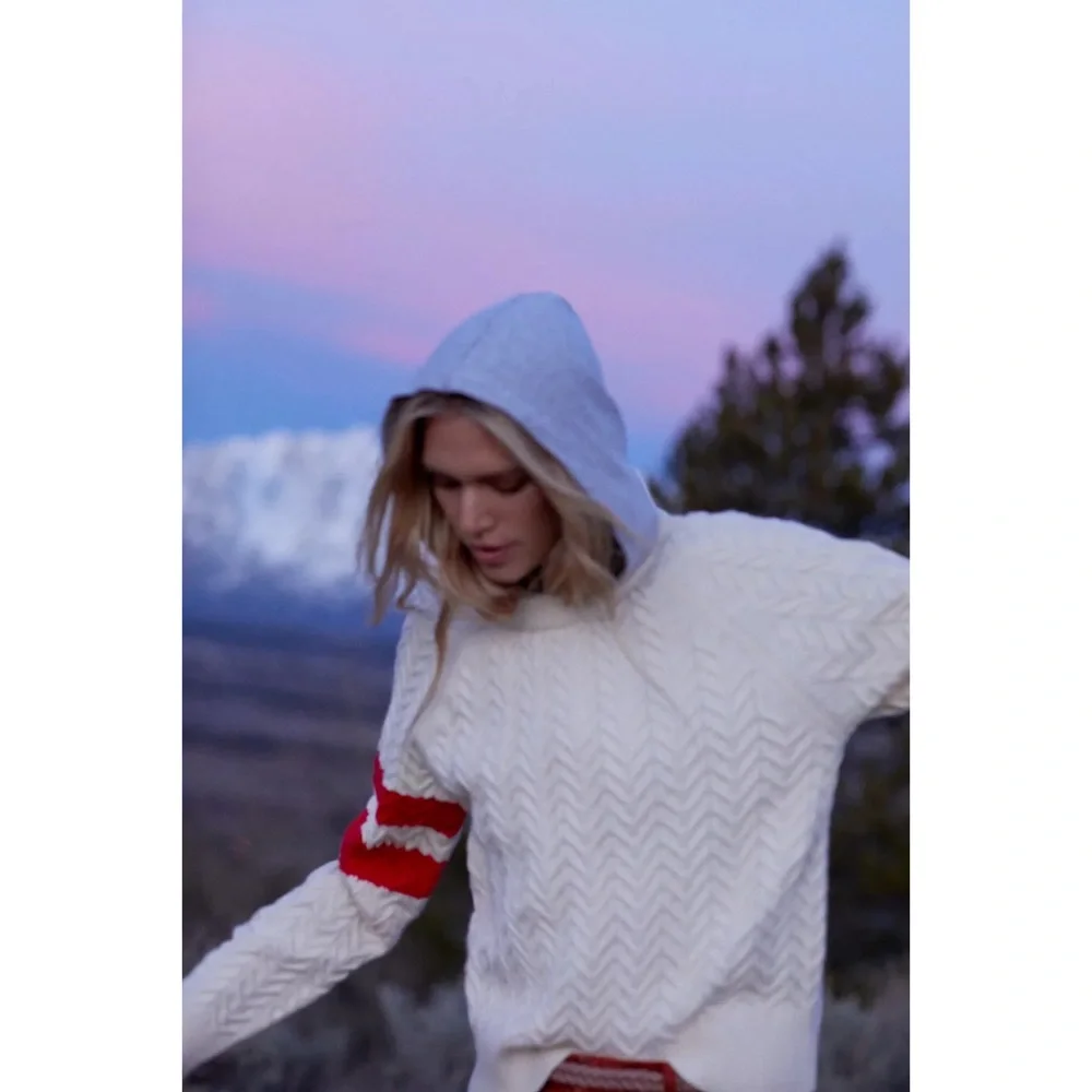 Anthropologie Central Park West Striped Cable-Knit Sweater Hoodie NWT Size Large - Picture 4 of 8